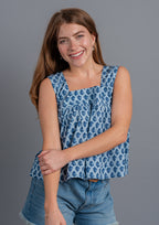 Atman Block Printed Cropped Top - Pastel Blue