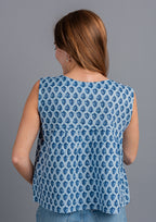 Atman Block Printed Cropped Top - Pastel Blue