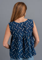 Atman Block Printed Cropped Top - Dark Navy
