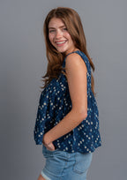 Atman Block Printed Cropped Top - Dark Navy