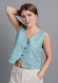 Vaayu Cropped Vest - Cyan & White