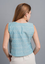 Vaayu Cropped Vest - Cyan & White
