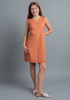 Mitrah Cotton Linen Dress - Coral Orange