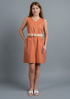 Mitrah Cotton Linen Dress - Coral Orange