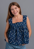 Atman Block Printed Cropped Top - Dark Navy