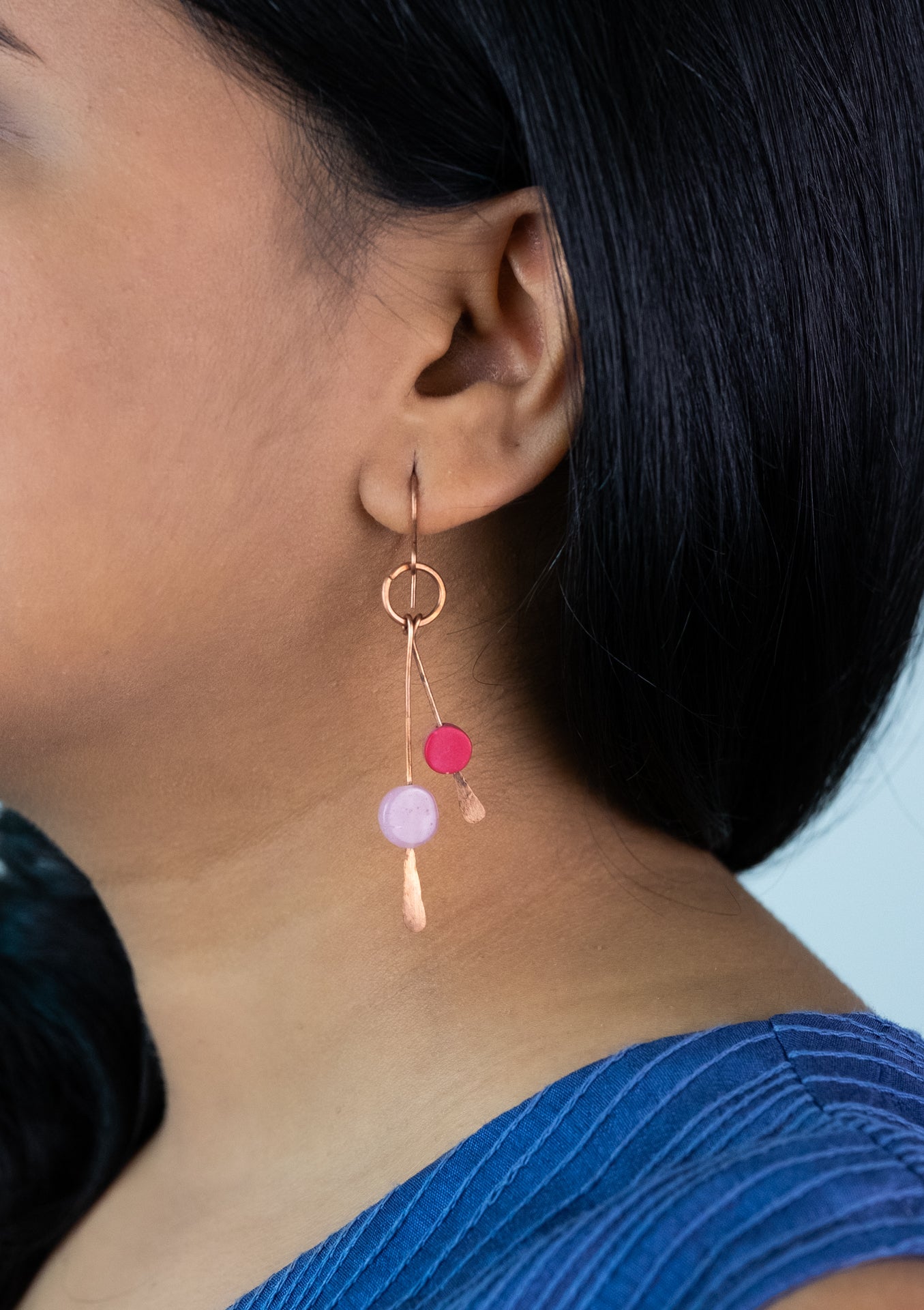 Swaying Blush: Hammered Copper Earrings