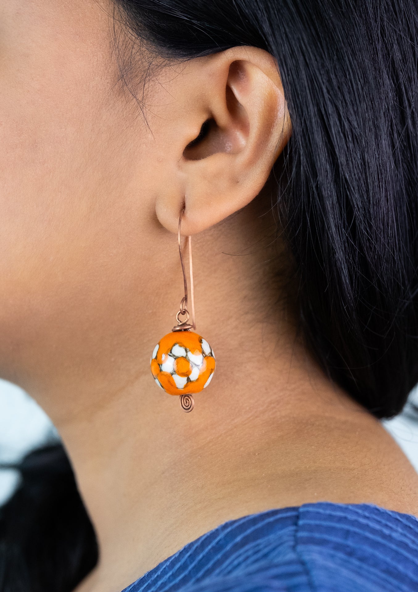 Fierce yet Floral: Orange Copper Statement Earrings