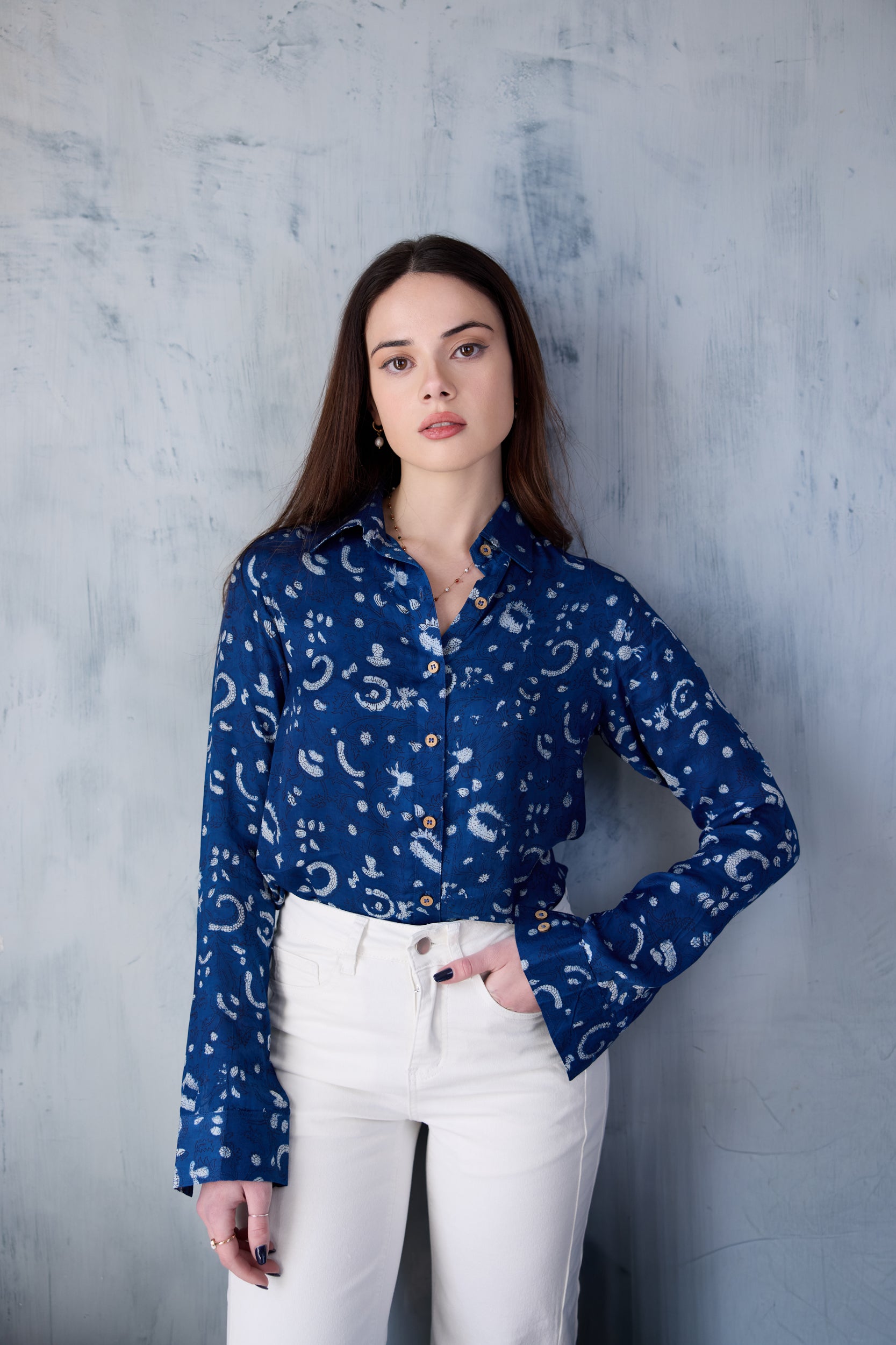 Iris Button Down Shirt - Indigo Paisley
