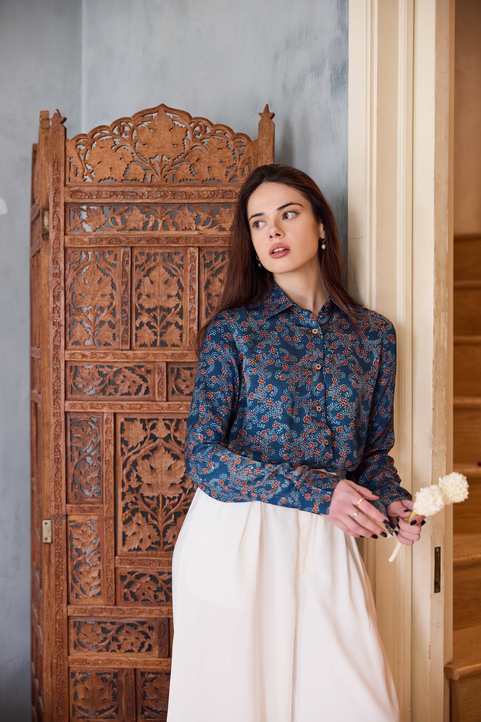 Iris Button Down Shirt - Indigo Marigold