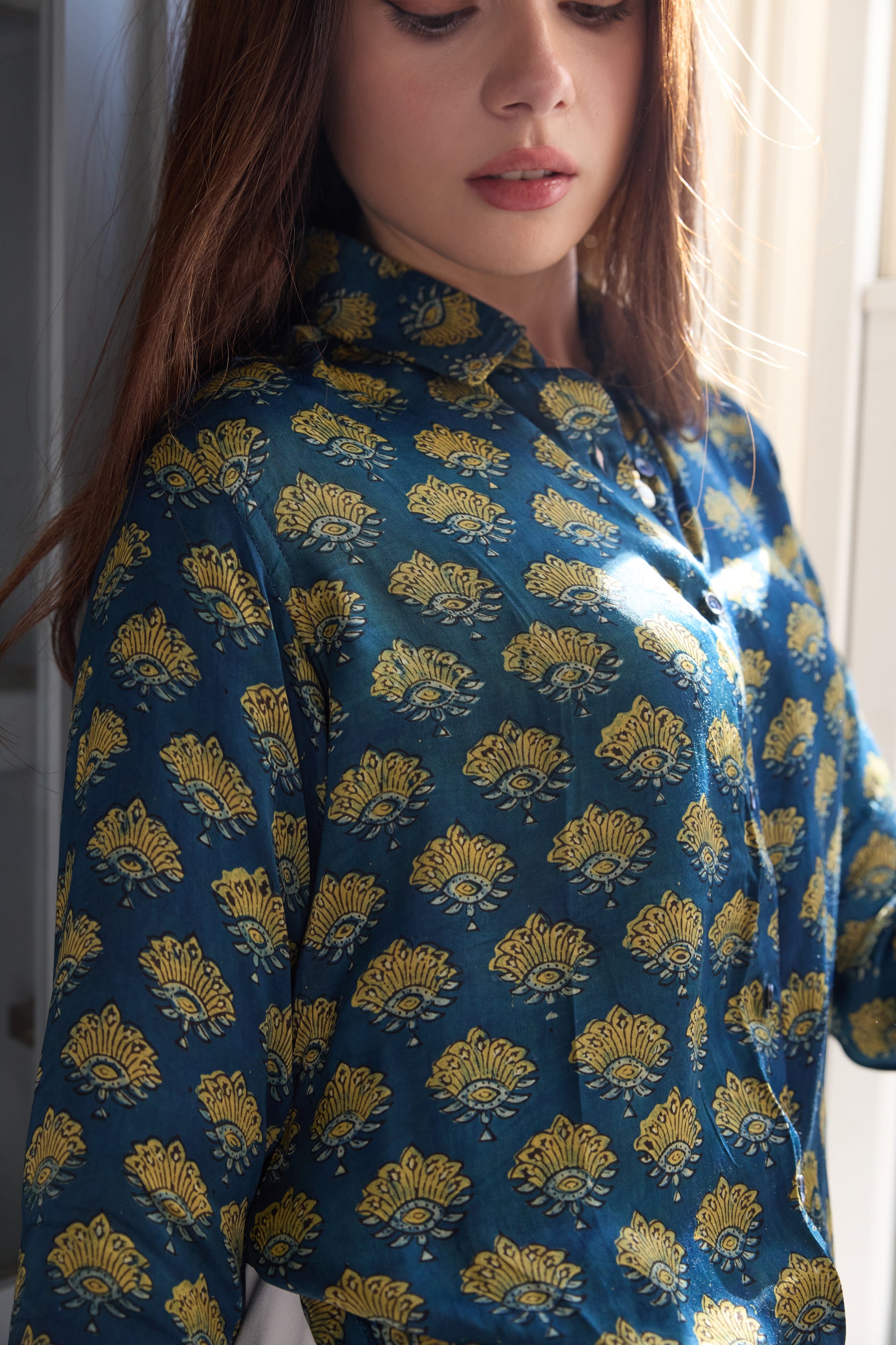 Iris Button Down Shirt - Deep Teal Butti