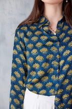 Iris Button Down Shirt - Deep Teal Butti
