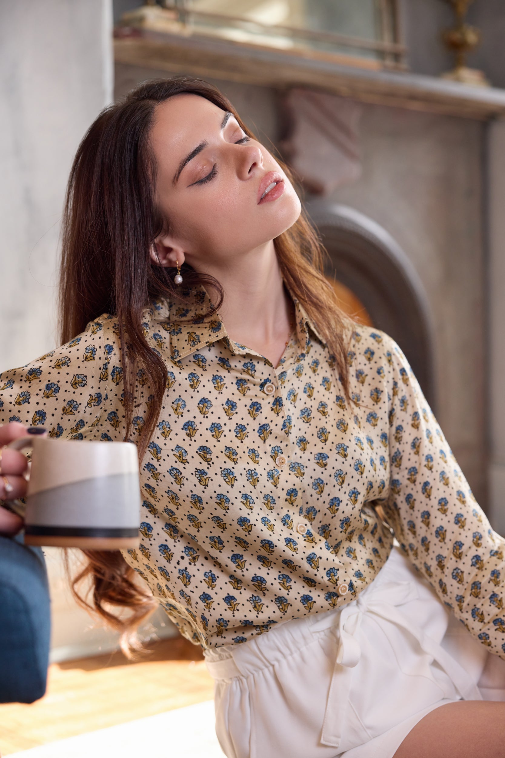 Iris Button Down Shirt - Cream Blossom