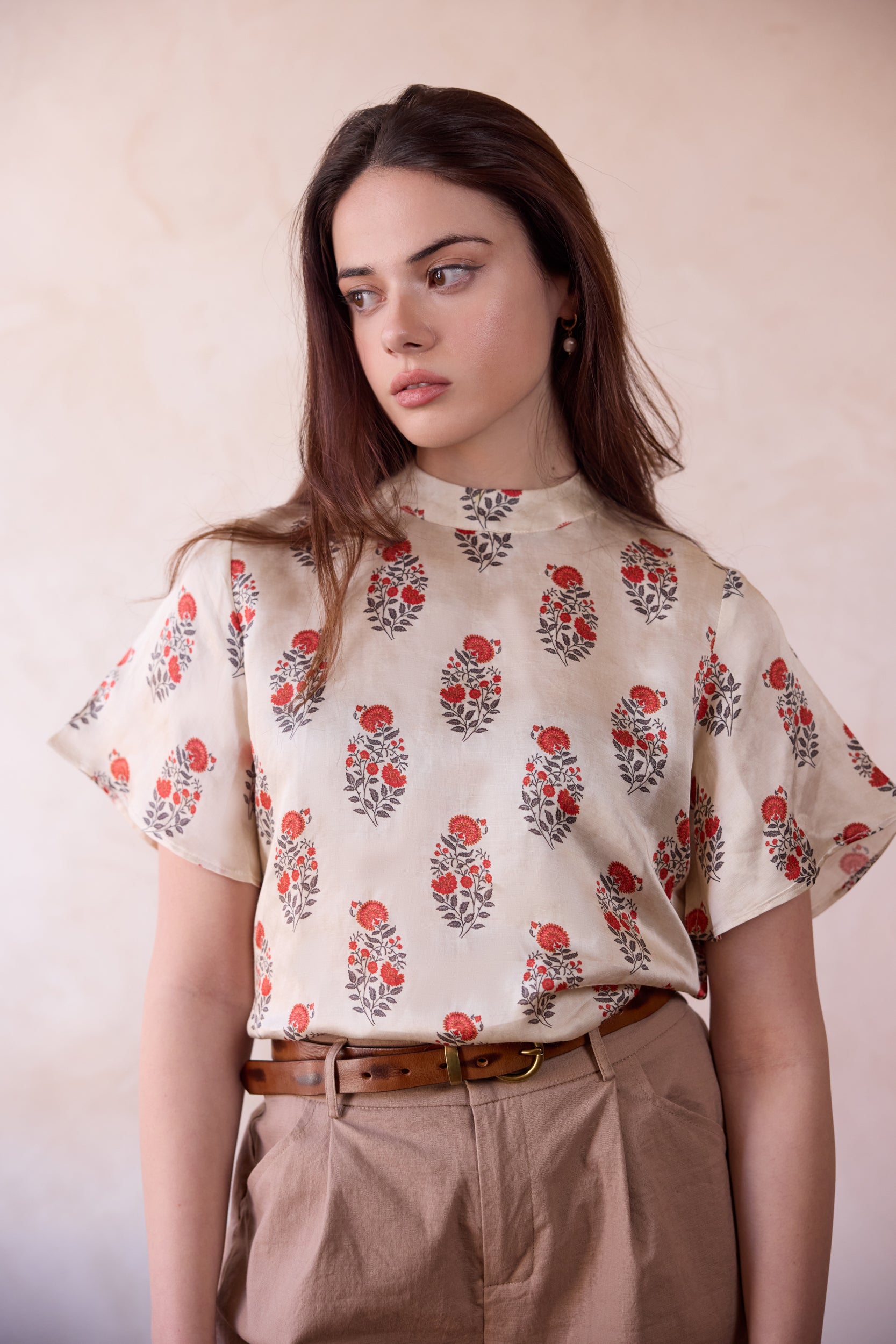 Avanti Linen Blend Blouse - Cream Coral