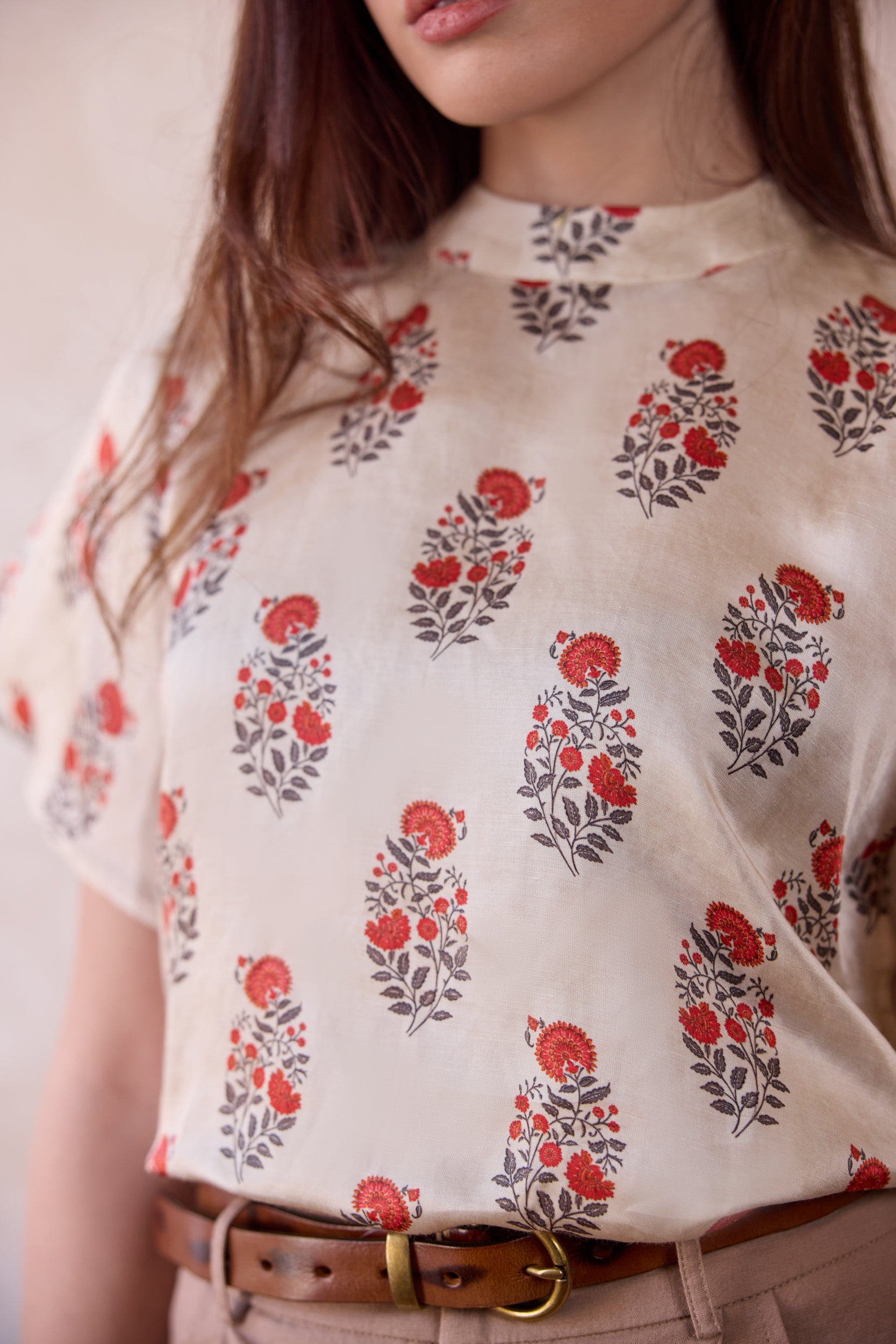 Avanti Linen Blend Blouse - Cream Coral