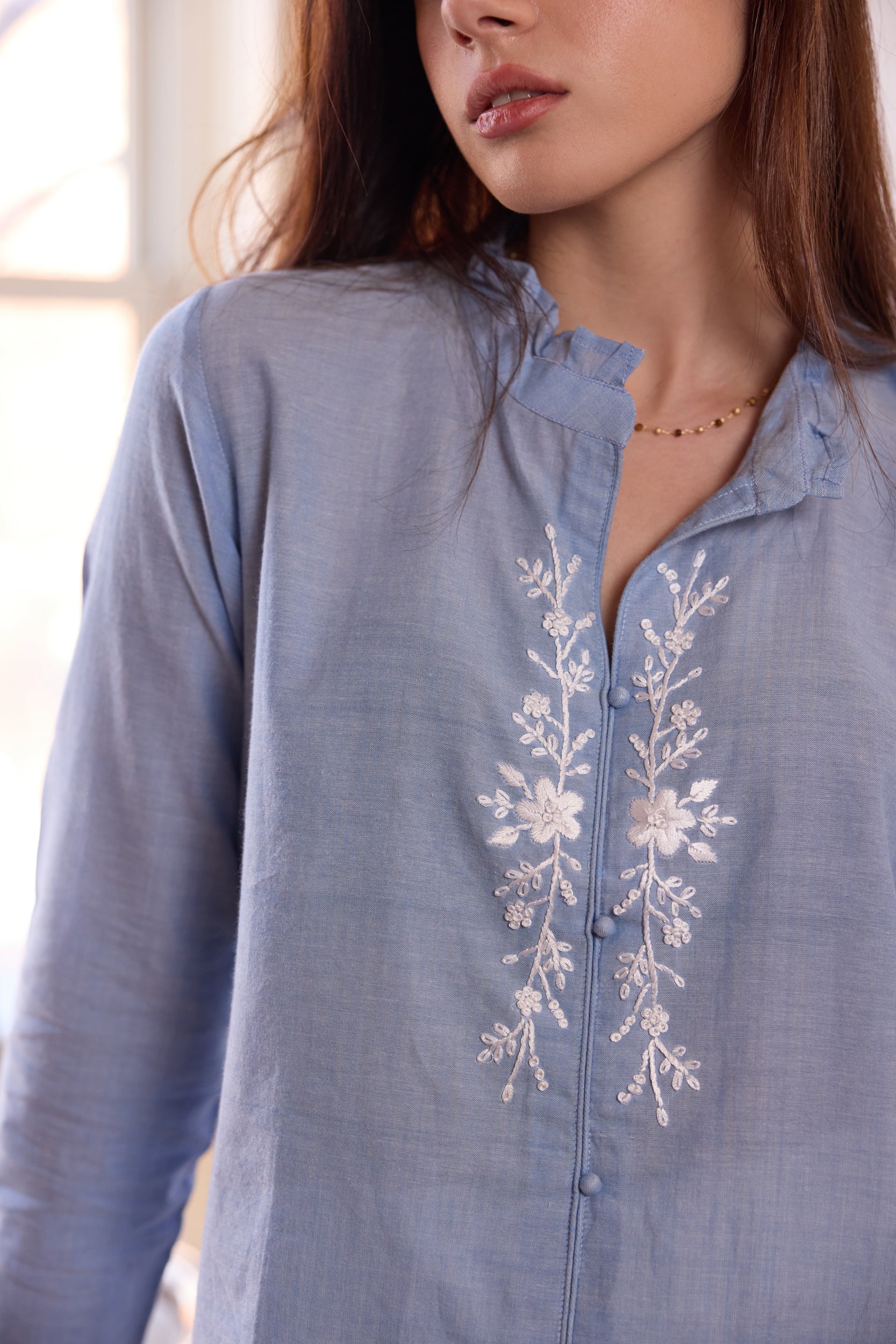 Irene Embroidered Blouse - Chambray