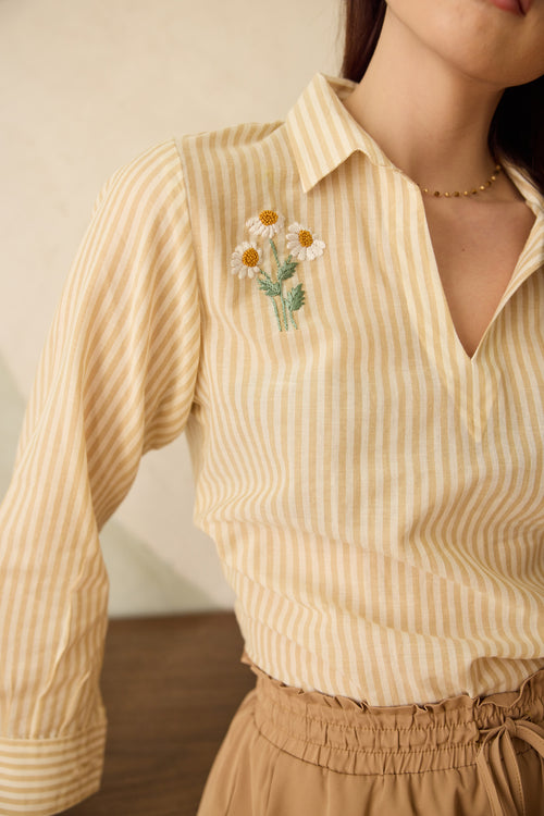 Aurelia Hand-embroidered Shirt - Honey Stripe