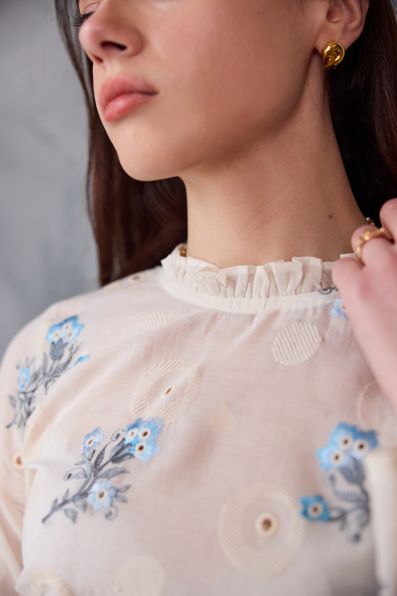 Aurora Embroidered Cotton Top - Blue & White